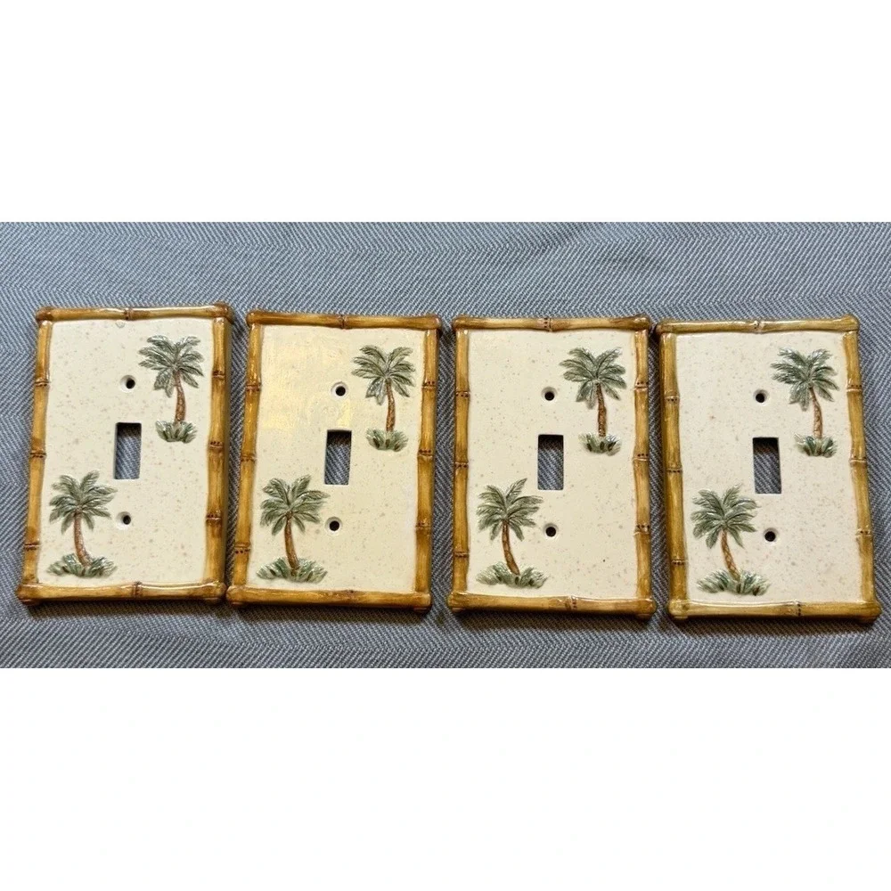 Raised Palm Tree & Bamboo Plates 4 Singles 2 Doubles 1 Outlet (Plastic)